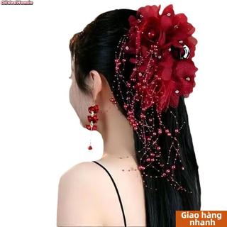 [VN Local] Vuốt Tóc GILDEDHOMIN, Kẹp Tua Rua Vải, Phụ Kiện Tóc Ngọc Trai Hoa Bốn Hoa Thanh Lịch Cho Bé Gái