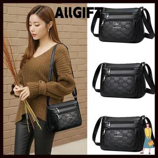 ALLGIFT Mua Túi Rau Củ, Túi Mẹ Trung Niên Dung Tích Lớn Nhiều Lớp, Túi Đeo Vai Da PU Màu Đen Thanh Lịch Người Phụ Nữ