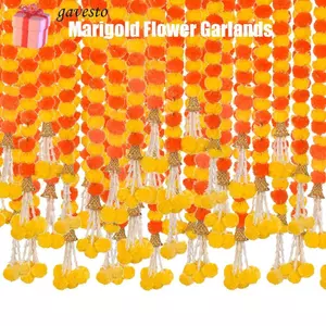 Vòng hoa cúc vạn thọ GAVESTO, Trang trí Ấn Độ Dây dài Vòng hoa hoa cúc vạn thọ nhân tạo, Pooja Wedding Pooja Diwali Fiesta Sự kiện Trang trí cây giả Giáng sinh