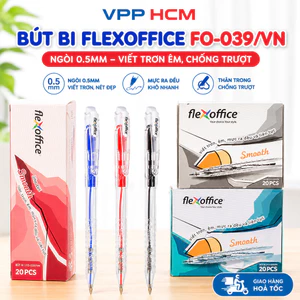Hộp 20 Bút Bi Thiên Long Flexoffice FO-039/VN Ngòi 0.5mm – Bút Bấm Thân Trong Viết Trơn Êm