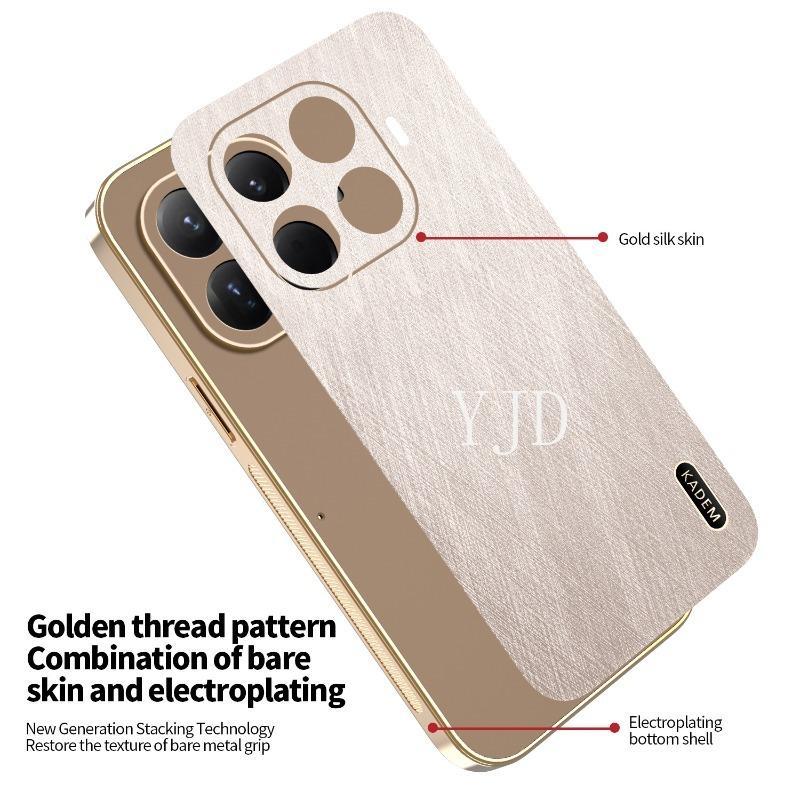 Ốp Lưng Cho Xiaomi 17T Pro Gold Silk Skin Khung Mạ Điện Chống Rơi Vỏ Điện Thoại