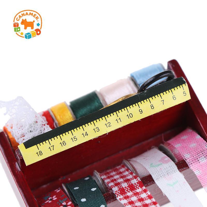 CANAMEK 1 Hộp May Thu Nhỏ 1: 12 Có Kéo Bộ Phụ Kiện Trang Trí Nhà Búp Bê CSF