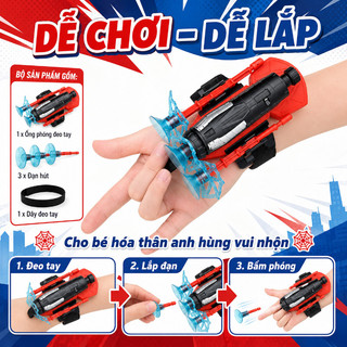 Găng tay bắn tơ người nhện – 3 giác hút, dây đeo tay – Bắn tơ bằng cách kéo, hút vào bề mặt – Đồ chơi nhập vai, vận động