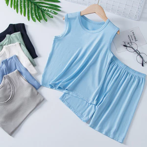 Trẻ Em Modal Bộ Đồ Ngủ Bé Trai Homewear Mỏng Phong Cách Mùa Hè Áo Vest Phù Hợp Với Băng Lụa Bé Trai Quần Short Cho Bé