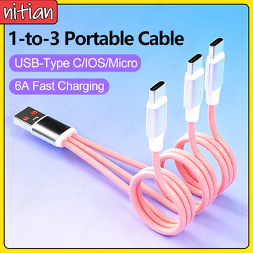 Cáp sạc nhanh 3 trong 1 6A Micro USB Dây sạc xe hơi Điện thoại di động Power Bank Cáp dữ liệu ngắn TPE lỏng Dây sạc 0,2m / 1,2m cho IOS / Android