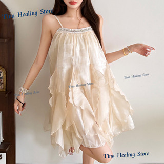 Đầm ngắn nữ mùa hè phong cách Hàn, kiểu dáng ngọt ngào, đính sequin, dáng rộng thanh lịch