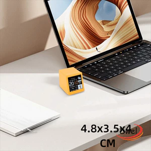 Đồng hồ DWEL Smart 4.5x4x3CM, với Trạm dự báo thời tiết WiFi hoạt hình Gif toàn màn hình, Đồng hồ để bàn Mini đa chức năng sạc USB bằng nhựa sáng tạo tại nhà