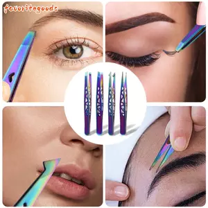 FAVORITEGOODS 4 Nhíp chải lông, Nhíp lông mày đa chức năng đầu nhọn, Miệng xiên chuyên nghiệp Dụng cụ mở rộng lông mi bằng thép không gỉ Mặt