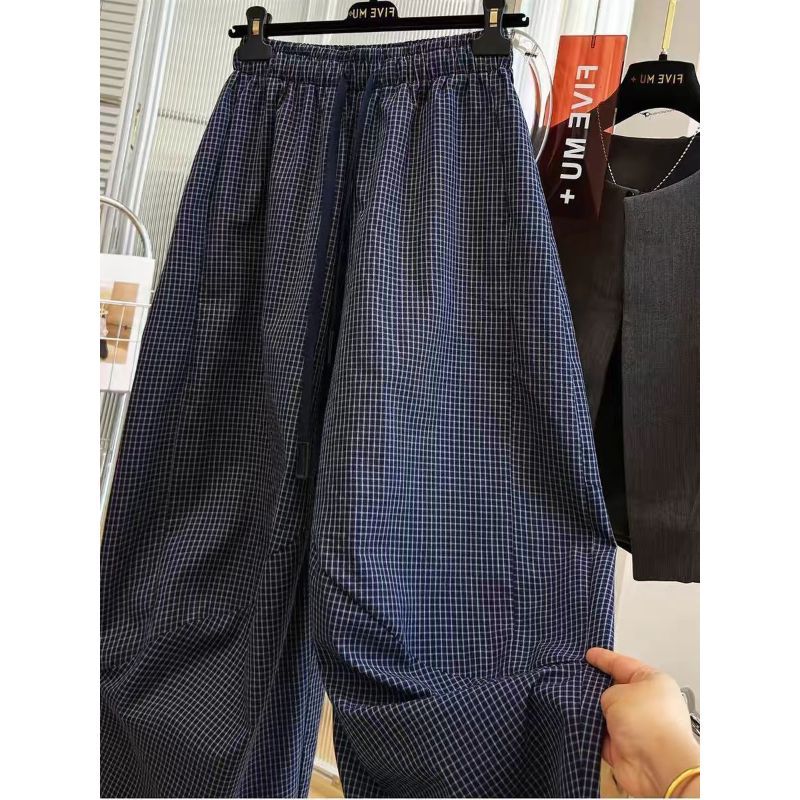 [Giảm giá trong thời gian có hạn] Fat MM Size Lớn Retro Kẻ Sọc Cổ Rộng Quần Dài Mắt Cá Chân, Mùa Hè Rời Phiên Bản Lớn Thẳng Ôm Hơn