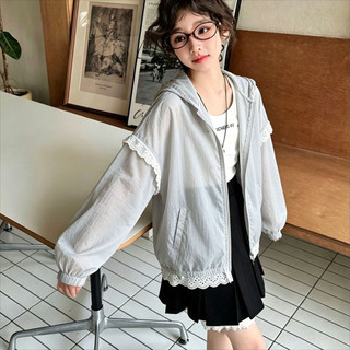 Áo Chống Nắng Ren Cho Bé Gái Dáng Rộng - Có Mũ, Mỏng Nhẹ Thoáng Mát, Phong Cách Hàn Quốc
