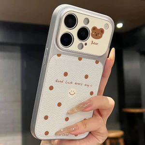 Ốp lưng iPhone họa tiết da mạ chấm bi họa tiết gấu iPhone 17 16 15 14 13 12 11 Pro Max Plus Max