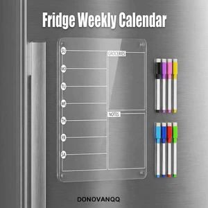 Lịch hàng tuần tủ lạnh DONOVANQQ Lịch hàng tuần, Công cụ lập kế hoạch hàng tuần bằng Acrylic trong suốt có thể tái sử dụng, Tủ lạnh đa chức năng Không khung có thể tháo rời Bảng ghi nhớ có thể xóa được Nhà bếp