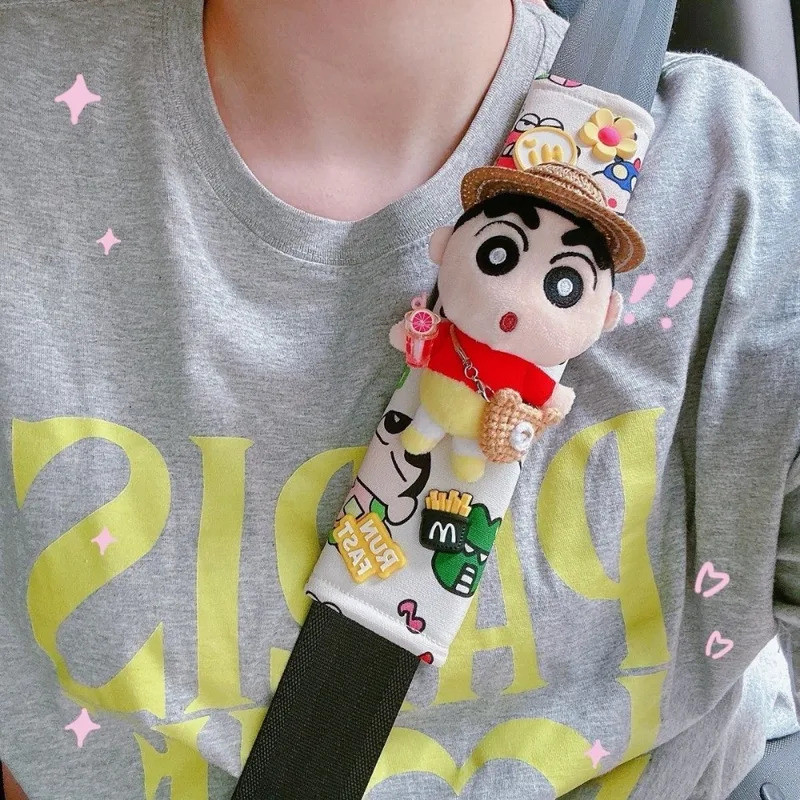 GHẾ XE BẢO VỆ BELT Mềm Chống Trầy Xước Đệm Crayon Shin Chan Tạo Kiểu Dây Đeo Thoải Mái Vỏ Chống Mài Mòn Thiết Thực Trang Trí Nội Thất Xe Phụ Kiện An Toàn
