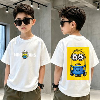 Áo thun trẻ em (2-12 tuổi), 100% cotton, tay ngắn, cổ tròn họa tiết Minion.