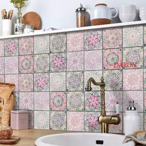 DARON 24 Cái / bộ Đề Can Dán Tường Nghệ Thuật Peel & Stick, Nhãn Dán Tường Gốm Sứ Phong Cách Mandala Chống Thấm Nước, PVC Chống Vết Bẩn Chống Ẩm Chống Trơn Trượt Bàn Bếp Tranh Tường Nghệ Thuật Nhà Bếp