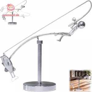PWSEND Tác phẩm điêu khắc câu cá động học, Trang trí bàn quà tặng Tác phẩm điêu khắc cân bằng ngư dân, Tượng nghệ thuật cân bằng động học bằng kim loại thủ công sáng tạo dành cho những người yêu thích