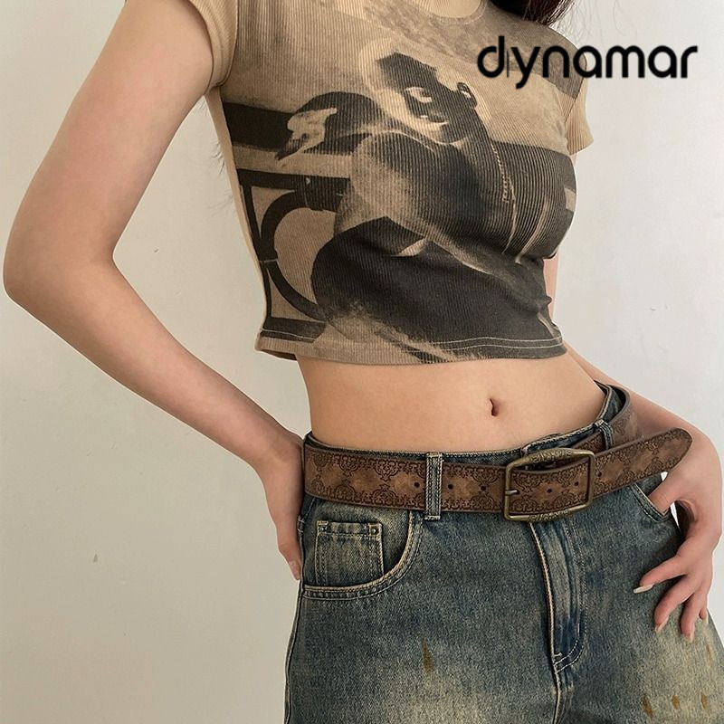【dynamar】Hàng Có Sẵn--Thắt lưng nữ kiểu Mỹ cổ điển, phong cách dân tộc, chất liệu denim, màu nâu cao cấp, đa năng.