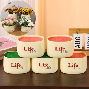 Chậu hoa nhân tạo có bình in hình cuộc sống - Cây cảnh giả thực tế để trang trí gia đình & văn phòng