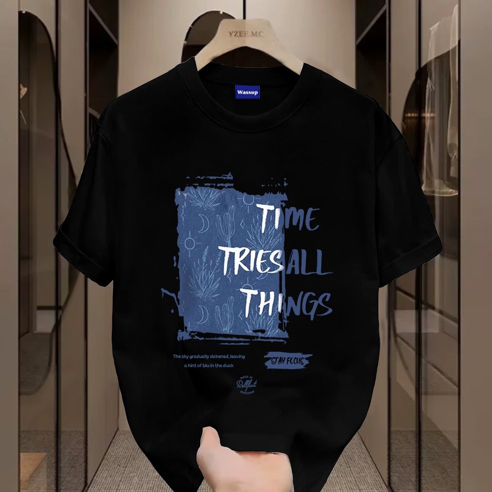 （Giao hàng 24h）Angela Simple and casual letters-Áo thun nam mới! 100% cotton, thời trang, Unisex