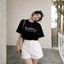 （Giao hàng 24h）Angela Áo Thun Angela Thêu Chữ Màu Đen Nghệ Thuật Chất 100% Cotton Mềm Mịn Thoáng Mát.