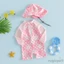 MAPLEPOET-Toddler Đồ Bơi Bé Gái Nơ Hoa Kẻ Sọc In Rash Guard Bộ Đồ Tắm Có Mũ