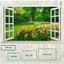 Tranh dán tường 3D cửa sổ vườn hoa tulip xanh mát – trang trí hiện đại cho phòng khách, phòng ngủ.