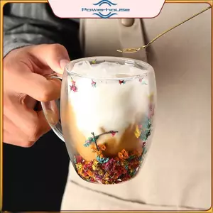 POWER 350ml Fillings s Đôi Tường Cốc Thủy Tinh Có Tay Cầm Trà Chịu Nhiệt Cà Phê Cốc Sữa Espresso Quà Tặng Sáng Tạo.