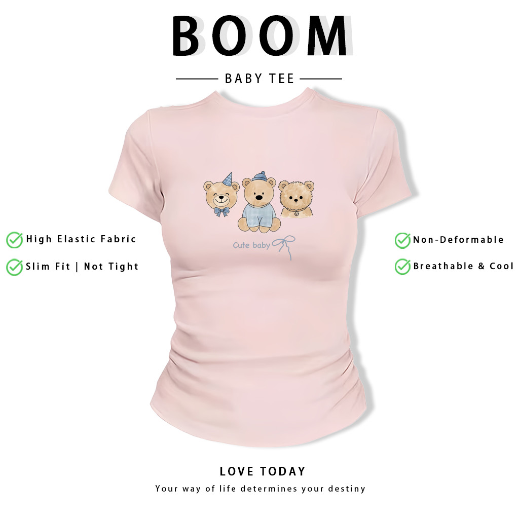 BOOM Áo Baby Tee Nữ Cotton Ôm Body-Áo Thun Ngắn Tay Y2K In Hình PhongCách Mùa Hè, Cổ Tròn Hàng Đầucách hàn quốc phongV91