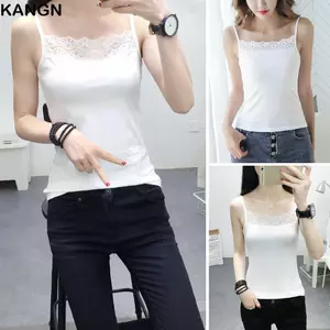 Áo tăng mùa hè KANGN, Áo sơ mi mỏng có ren Cami, Dây đeo Spaghetti không tay thường ngày dành cho nữ
