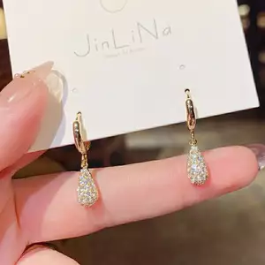 Dongdaemun Cảm Giác Thời Trang Zircon Micro-Dát Giọt Nước Bông Tai Nhỏ Bông Tai Sang Trọng Bông Tai Nữ GYW5
