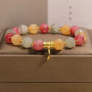 Vòng tay pha lê nữ - Hạt mặt nứt nẻ đầy màu sắc - Charm tre vàng - Phong cách Dopamine sang trọng nhẹ nhàng