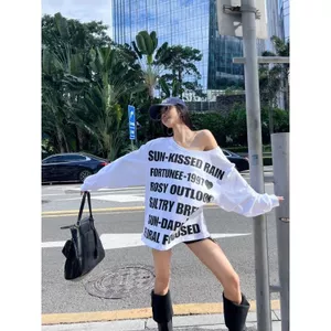 Fat MM Phong cách mới Áo thun dài tay in chữ sang trọng dành cho nữ Size lớn dáng rộng thường ngày có thể mặc