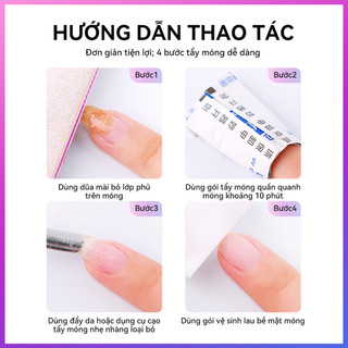 Miss Gooey Bộ dụng cụ tẩy sơn móng tay là sản phẩm dùng một lần, không mùi và dịu nhẹ không làm hư hại sơn móng tay hoặc sơn gel.