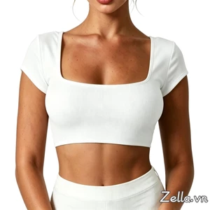 Áo Crop top nữ tay ngắn mùa hè quấn chéo cổ chữ V màu trơn có gân Slim Fit Áo sơ mi