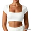 Áo Crop top nữ tay ngắn mùa hè quấn chéo cổ chữ V màu trơn có gân Slim Fit Áo sơ mi