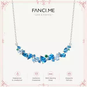 FANCIME “Wisteria Whisper ” Thanh hoa Aquamarine Topaz Vòng cổ bạc