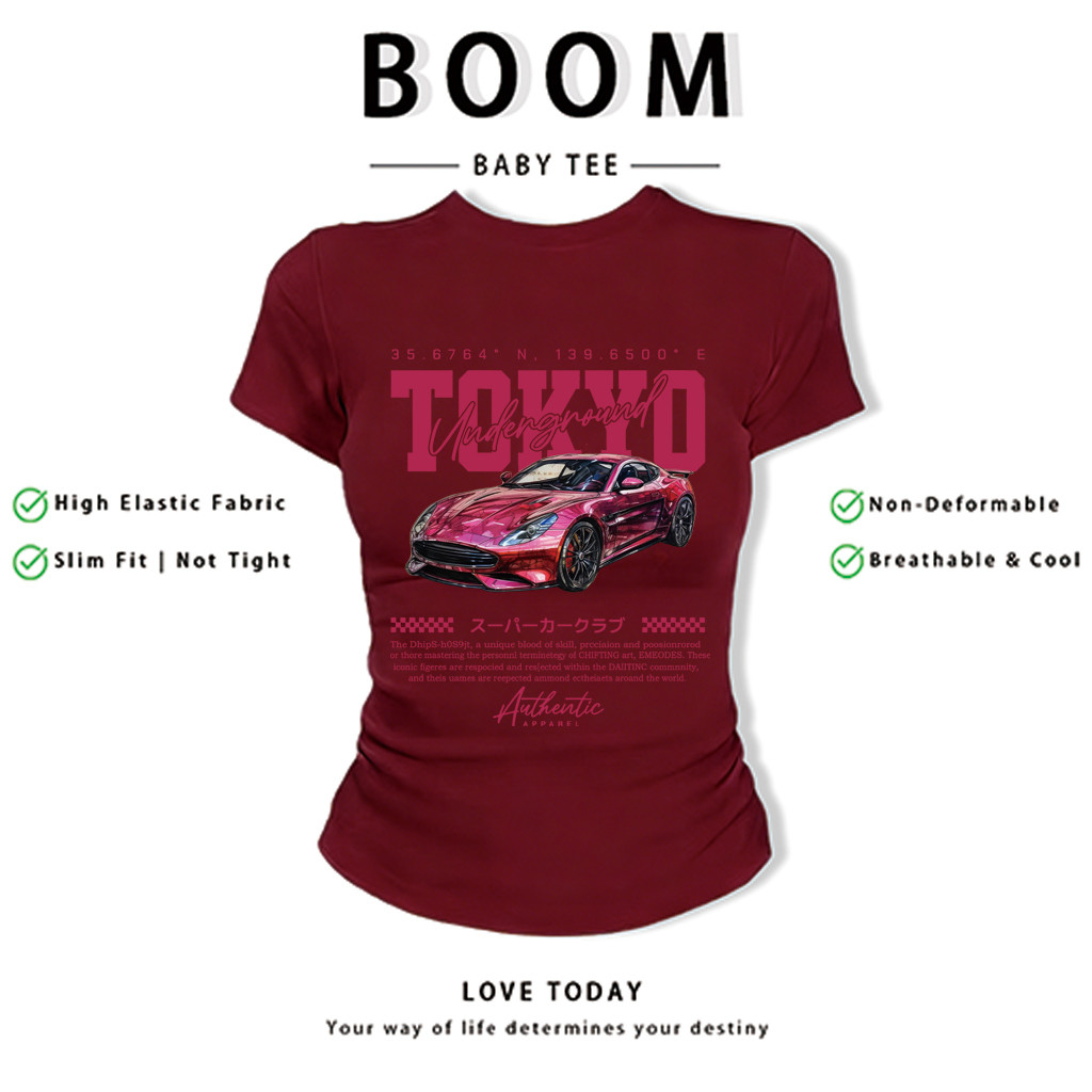 BOOM Áo Baby Tee Nữ Cotton Ôm Body-Áo Thun Ngắn Tay Y2K In Hình PhongCách Mùa Hè, Cổ Tròn Hàng Đầucách hàn quốc phong&39
