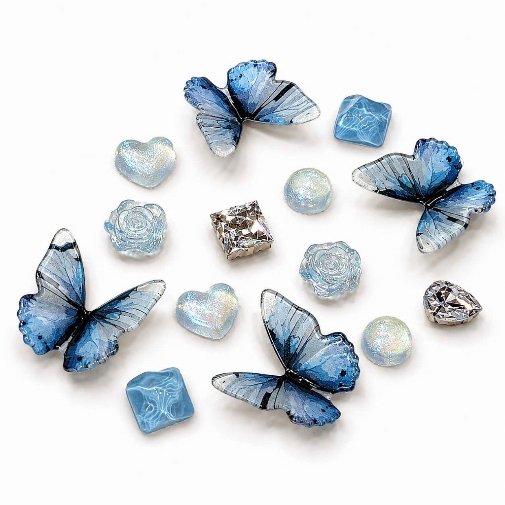 [ĐỘC QUYỀN] Set Charm Bướm Xanh Băng Pha Lê Trái Tim Ngọc Tuyết Hoa Hồng Ánh Ngọc Kawaii Thanh Lịch Gắn Dép 🦋💙
