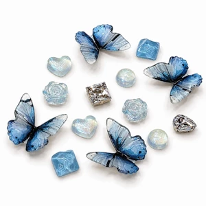 Set Charm Bướm Xanh Băng Pha Lê Trái Tim Ngọc Tuyết Hoa Hồng Ánh Ngọc Kawaii Thanh Lịch Gắn Dép 🦋💙