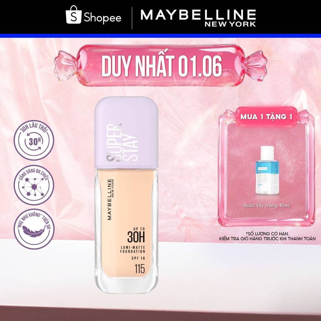 Kem nền bắt sáng Superstay Lumi Matte 30H che phủ siêu nhẹ mặt Maybelline New York 35ml [MỚI]