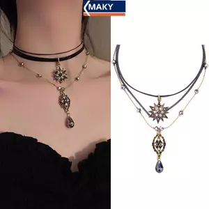 MAKY Vintage Lớp Dây Đeo Nhiều Lớp Nelace Nữ Cổ Dây Chuyền Bohemian Pha Lê Dài Dây Chuyền Trang Sức Quà Tặng VN