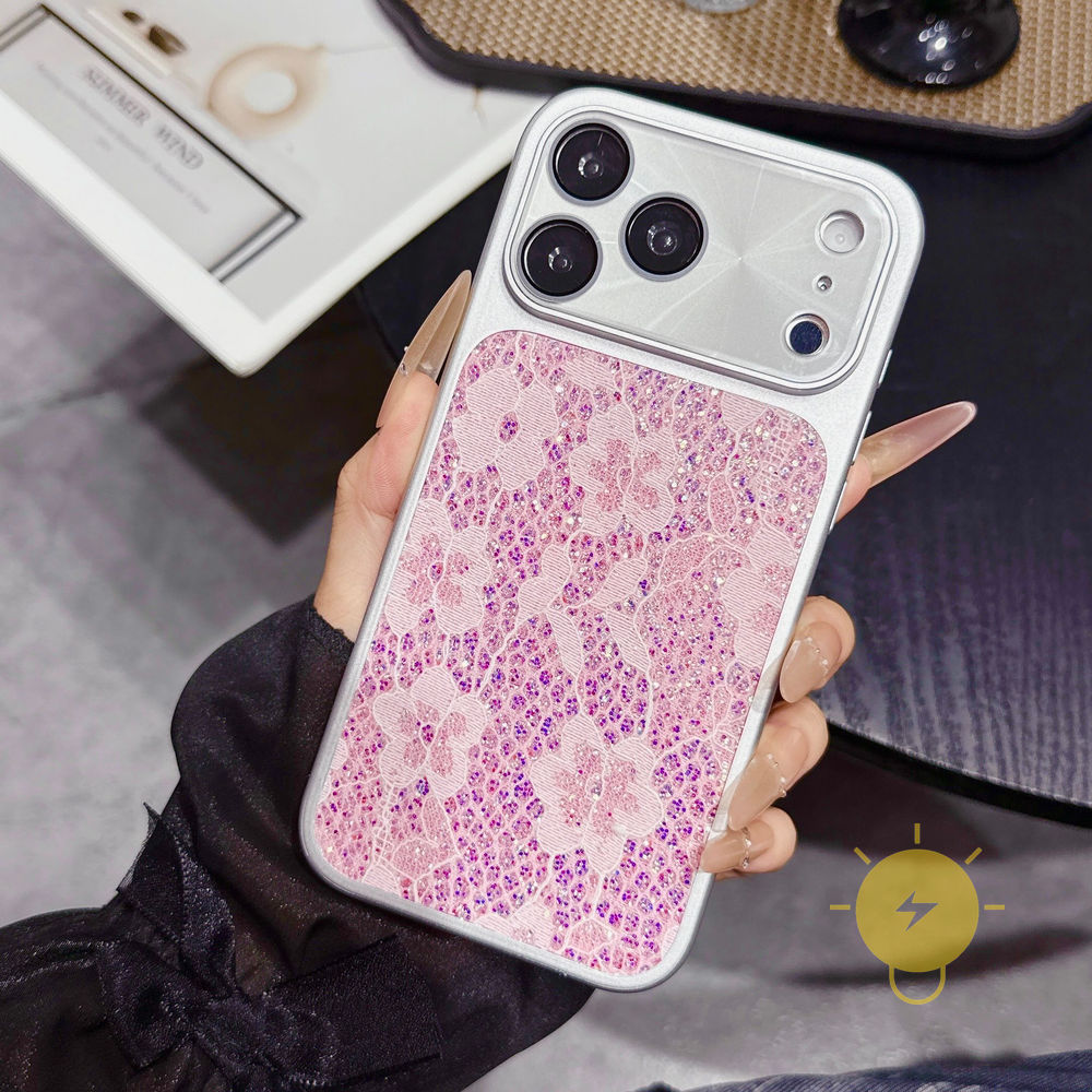Phone Case For iPhone 17 Pro Max 16 15 14 TPU Lace Glitter Powder Heat Dissipation Glitter Powder Aesthetic Korean Cute