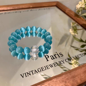 Phong cách Trung Quốc mới phù hợp với mọi trận đấu Opal xanh hồ với vòng tay pha lê tự nhiên!Vòng tay đính cườm thủ công Niche