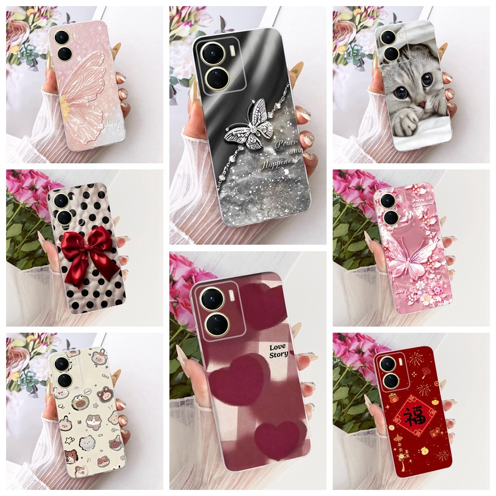 Dành Cho Vivo V2204 V2214 Dành Cho Vivo Y16 Ốp Lưng Mèo Dễ Thương Hoa Sang Trọng Sơn Thoáng Mát Vỏ Điện Thoại Mềm Cho Vivo Y 16