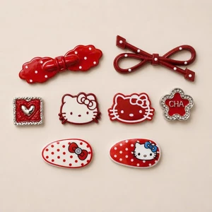 Set Charm Hello Kitty Đỏ Chấm Bi & Nơ Đỏ Kawaii Cao Cấp