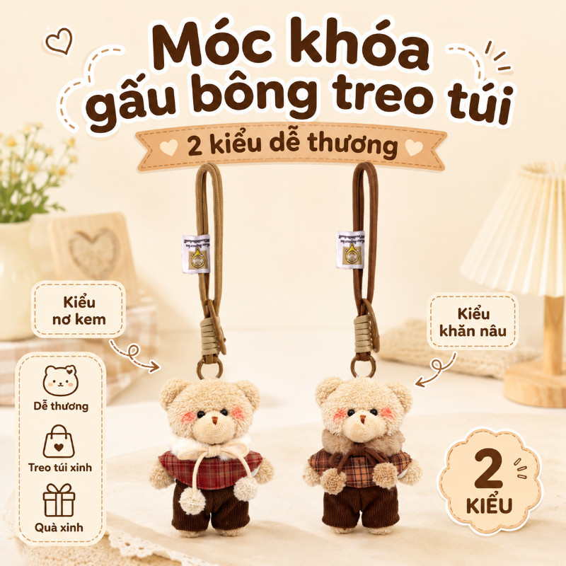 Mặt dây chuyền Mặt dây chuyền túi búp bê sang trọng dễ thương,Móc khóa, charm treo túi xách,Đồ chơi nhồi bông hình gấu