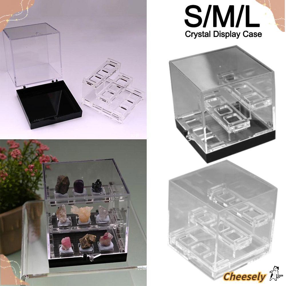 Hộp lưu trữ trong suốt CHEESELY, Giá trưng bày Acrylic Màn hình pha lê, Giá đỡ màn hình ba lớp đa chức năng Bộ sưu tập đá, đá & đá quý