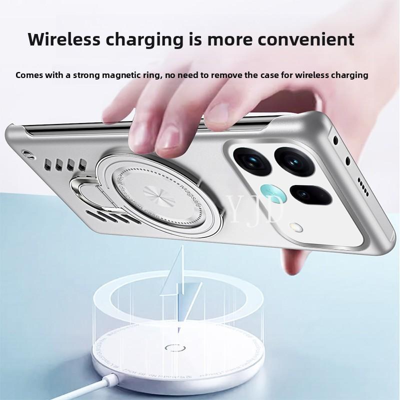 YJD Ốp Lưng Cho OPPO Find X9S X9 Pro Tản Nhiệt Xoay Chân Đế Thu Hút Từ Tính Không Có Vân Tay Vỏ Điện Thoại Chống Rơi