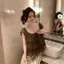Size lớn Fat MM Mùa hè Phong cách mới Phong cách Hàn Quốc Nhẹ nhàng Giảm tuổi Xù Thiết kế phong cách phương Tây ngọt ngào Niche Sling Top