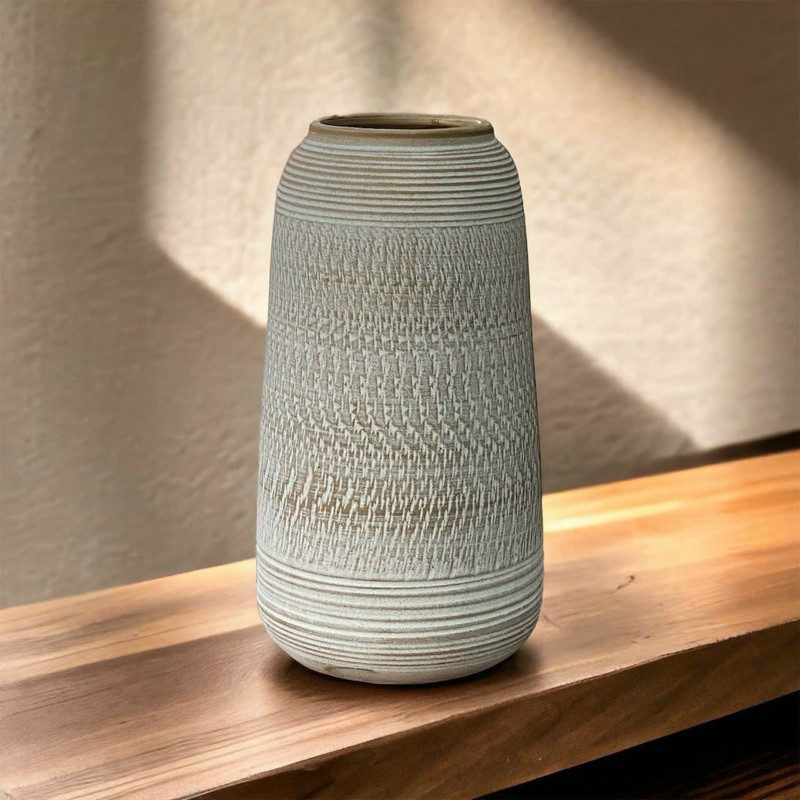 Bình gốm cắm hoa Bát Tràng hoạ tiết vân nâu trang trí studio, cắm hoa hồng, cắm hoa giả, decor nội thất
